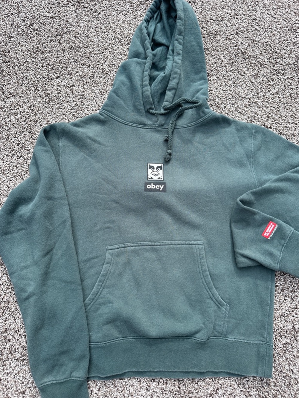 Y2K Obey Men's Teal Green Crewneck Hoodie with Small Logo